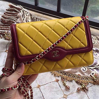 Chanel Lambskin Mini Chain Wallet Yellow A81024 VS 00762