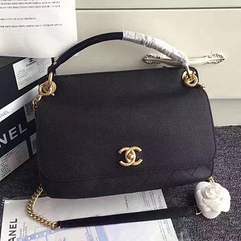 Chanel Grained Calfskin Large Top Handle Flap Bag Black A93757 VS08858