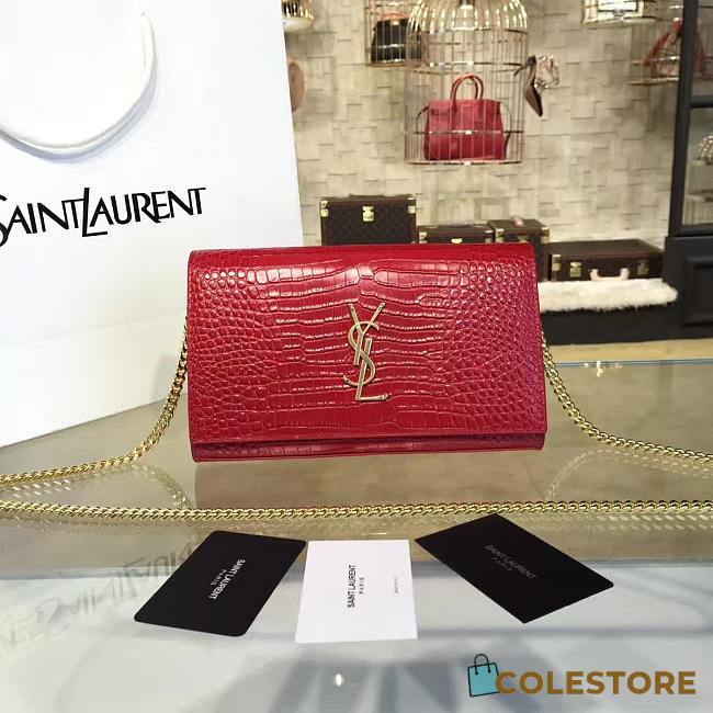 YSL Monogram College In Embossed Crocodile Shiny Red Leather 4763 - 1