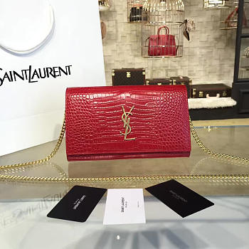 YSL Monogram College In Embossed Crocodile Shiny Red Leather 4763