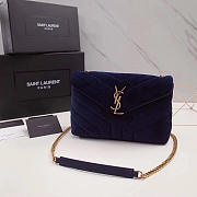 YSL Loulou Monogram Quilted Velvet Shoulder Bag In Blue 4795 - 1