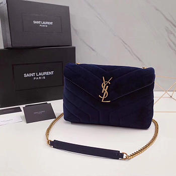 YSL Loulou Monogram Quilted Velvet Shoulder Bag In Blue 4795