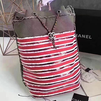 Chanel Canvas Sequins Drawstring Backpack Grey And Red A93671 VS05205
