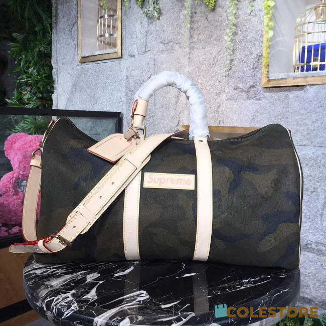 Louis Vuitton & Supreme Duffle Bag Keepall Green 45 3741 - 1