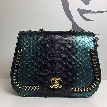 Chanel Snake Embossed Flap Shoulder Bag Green A98774 VS00273