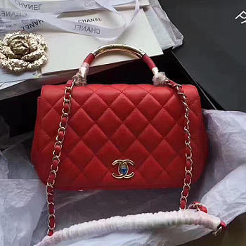 Chanel Caviar Quilted Lambskin Flap Bag With Top Handle Red A93752 VS09681