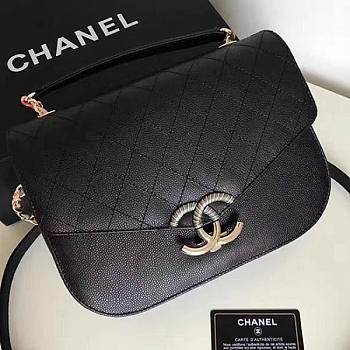 Chanel Grained Calfskin Flap Bag With Top Handle Black A93633 VS04911