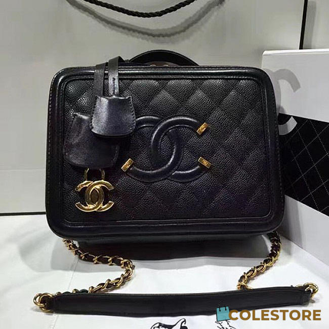 Chanel Caviar Quilted Small Cc Filigree Vanity Case Black A93343 VS00421 - 1