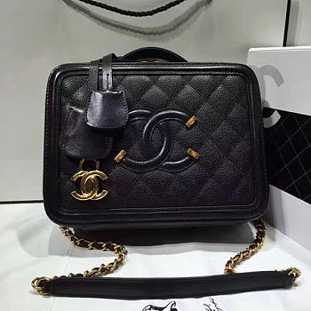Chanel Caviar Quilted Small Cc Filigree Vanity Case Black A93343 VS00421