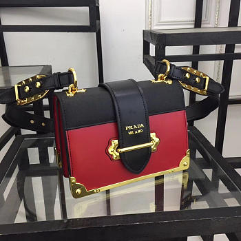 Prada Cahier Leather Shoulder Bag 1BD045 In Red