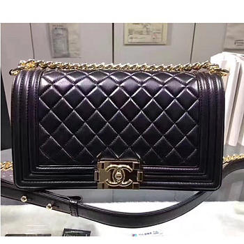 Chanel Quilted Lambskin Medium Boy Bag Gold Hardware Black A67086 VS05222