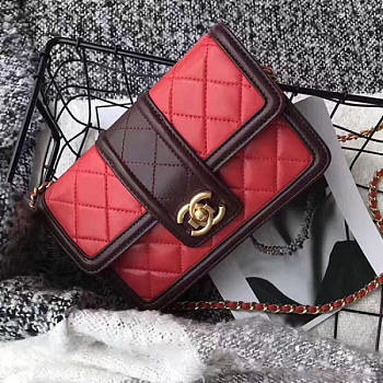 Chanel Lambskin Small Wallet On Chain Red A91365 VS 01732