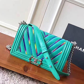 Chanel Multicolor Chevron Quilted Medium Boy Bag Green A67086 VS02100