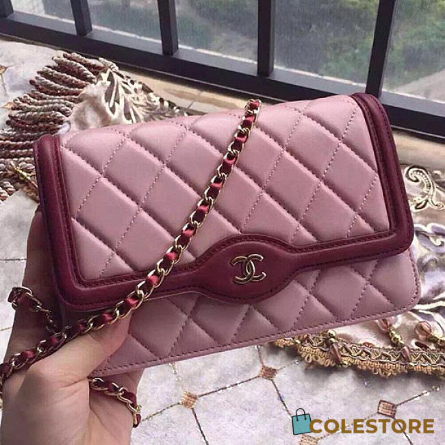 Chanel Lambskin Mini Chain Wallet Pink A81024 VS 09425 - 1