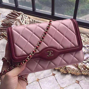 Chanel Lambskin Mini Chain Wallet Pink A81024 VS 09425