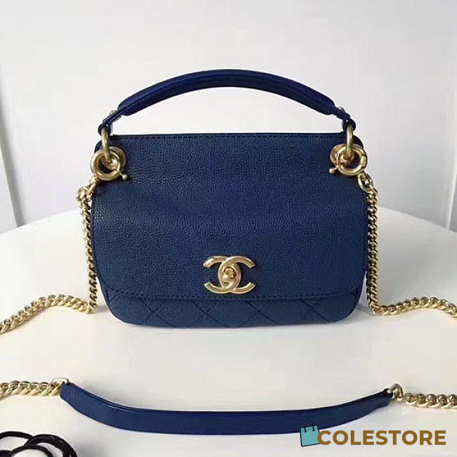 Chanel Grained Calfskin Flap Bag With Mini Top Handle Flap Bag Blue A93756 VS00398 - 1