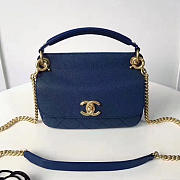 Chanel Grained Calfskin Flap Bag With Mini Top Handle Flap Bag Blue A93756 VS00398 - 1