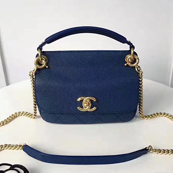 Chanel Grained Calfskin Flap Bag With Mini Top Handle Flap Bag Blue A93756 VS00398