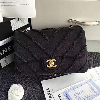 Chanel Black Canvas Patchwork Chevron Medium Flap Bag A040101 vs02373