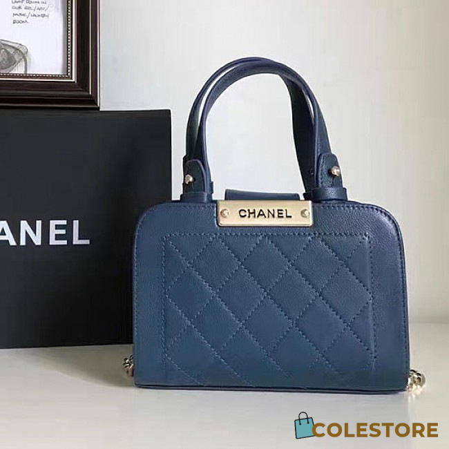 Chanel Small Label Click Leather Shopping Bag Blue A93731 VS04747 - 1