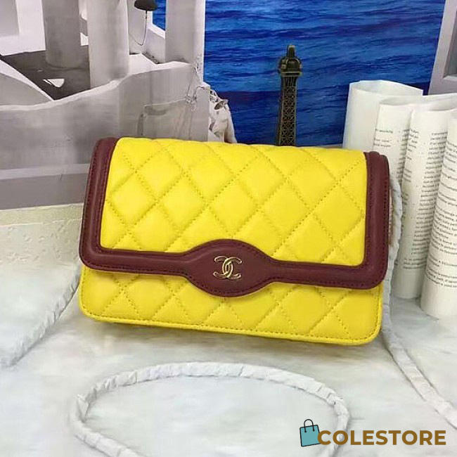 Chanel Lambskin Mini Chain Wallet Light Yellow A81023 VS 09302 - 1