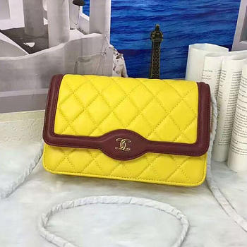 Chanel Lambskin Mini Chain Wallet Light Yellow A81023 VS 09302