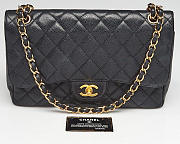  Chanel Large Classic Handbag Grained Calfskin Gold Black - 3