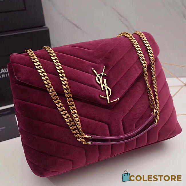 YSL Loulou Monogram Quilted Velvet Shoulder Bag Large 4801 - 1