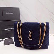 YSL Loulou Monogram Quilted Velvet Shoulder Bag Large Blue 4811 - 1
