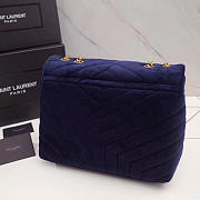 YSL Loulou Monogram Quilted Velvet Shoulder Bag Large Blue 4811 - 3