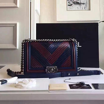 Chanel Medium Chevron Lambskin Quilted Boy Bag Red And Blue A13044 VS08117