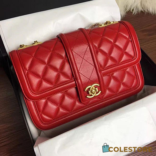 Chanel Quilted Lambskin Gold-Tone Metal Flap Bag Red A91365 VS02169 - 1