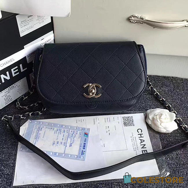 Chanel Grained Calfskin Caviar Stitched Shoulder Bag Blue A92949 VS09430 - 1