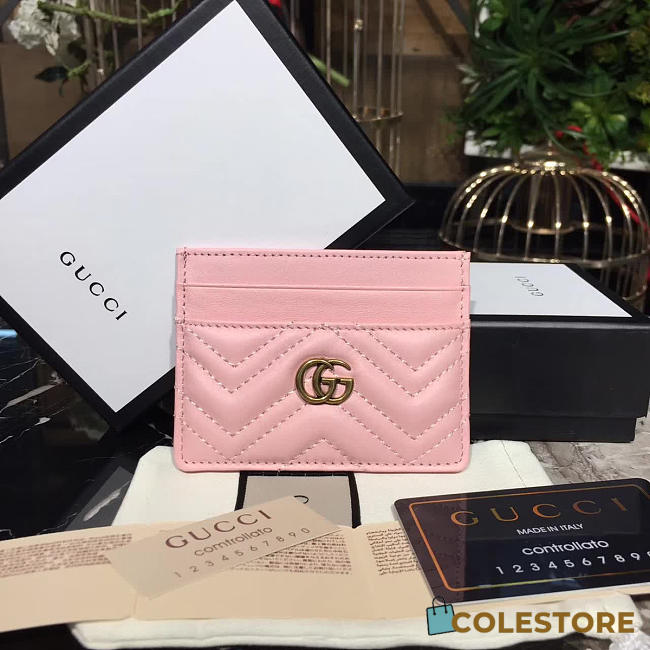 Gucci Marmont Card Case Nextdusty Pink Matelassé Leather - 1