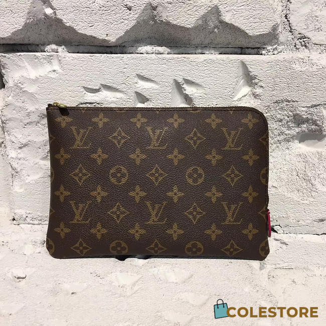 Louis Vuitton Leather Clutch Monogram Canvas Bag 3718 - 1