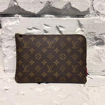 Louis Vuitton Leather Clutch Monogram Canvas Bag 3718