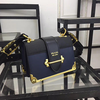 Prada Cahier Leather Shoulder Bag 1BD045 In Blue