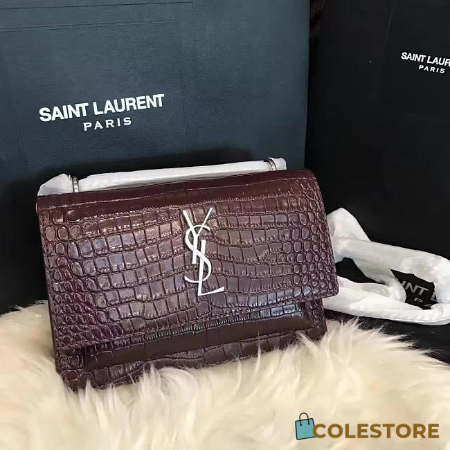 YSL Sunset Chain Wallet In Crocodile Embossed Shiny Leather 4841 - 1