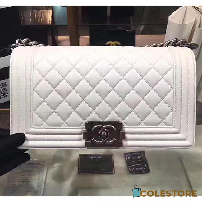 Chanel Quilted Lambskin Medium Boy Bag White A67086 VS07017 - 1