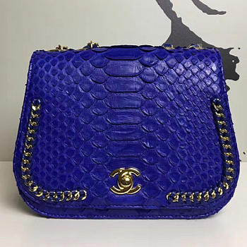 Chanel Snake Embossed Flap Shoulder Bag Blue A98774 VS07583