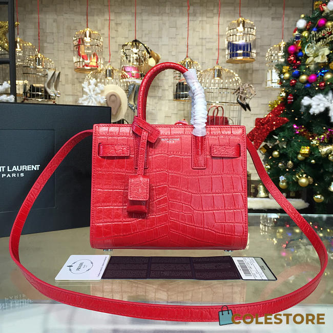 YSL Sac De Jour In Crocodile Embossed Leather Red 4920 - 1