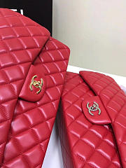 Chanel Lambskin Leather Flap Bag Gold/Silver Red 30cm - 3