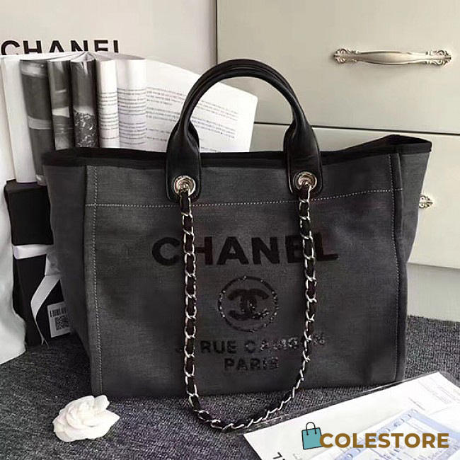 Chanel Canvas And Sequins Shopping Bag Black A66941 VS08548 - 1