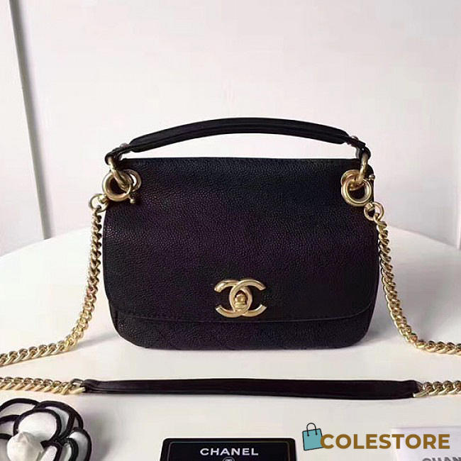 Chanel Grained Calfskin Flap Bag With Mini Top Handle Flap Bag Black a93756 VS09826 - 1
