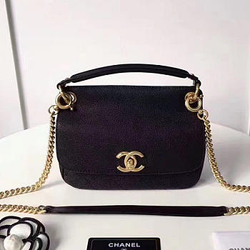 Chanel Grained Calfskin Flap Bag With Mini Top Handle Flap Bag Black a93756 VS09826