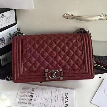 Chanel Quilted Caviar Medium Boy Bag Burgundy 180301 VS07454