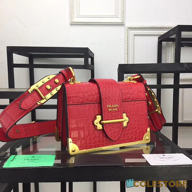 Prada Red Crocodile And Leather Cahier Shoulder Bag 1BA045 - 1