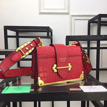 Prada Red Crocodile And Leather Cahier Shoulder Bag 1BA045