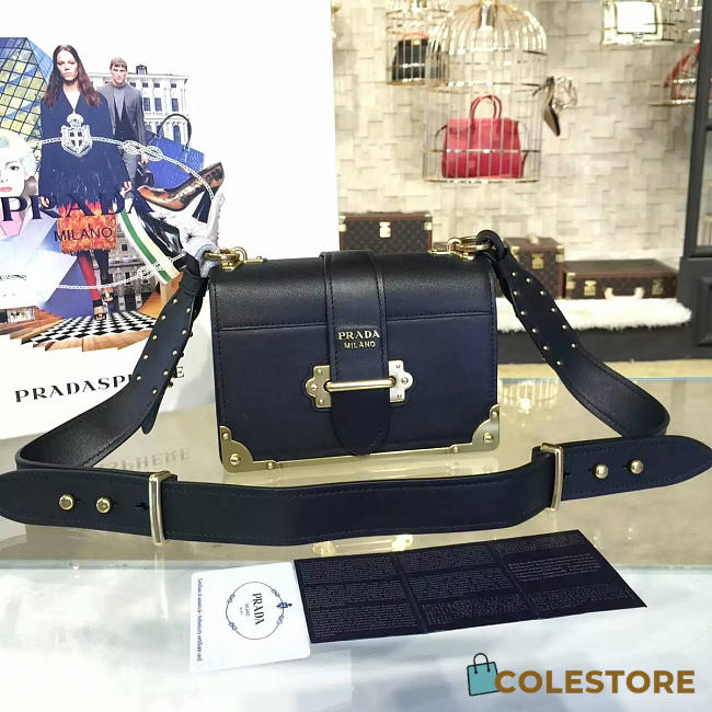 Prada Cahier Leather Shoulder Bag In Black 4270 - 1