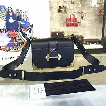 Prada Cahier Leather Shoulder Bag In Black 4270